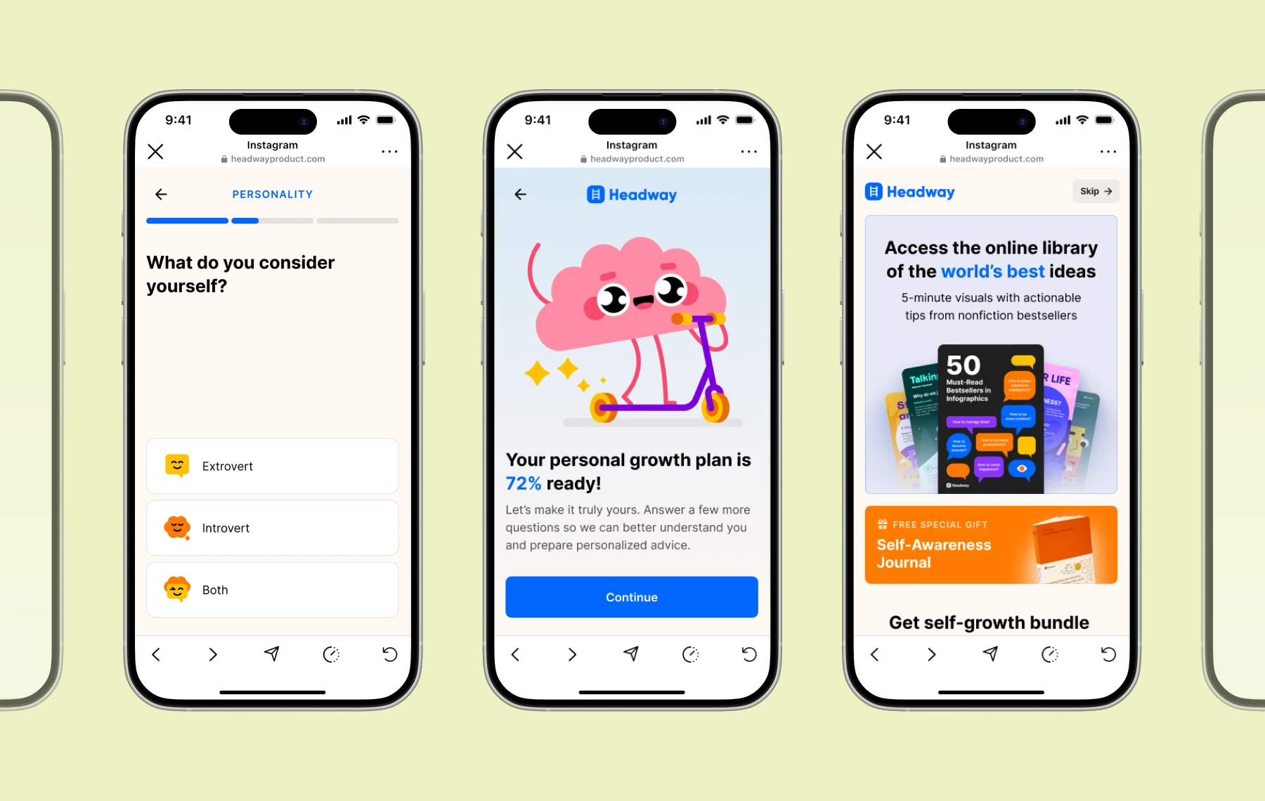 Headway app screens